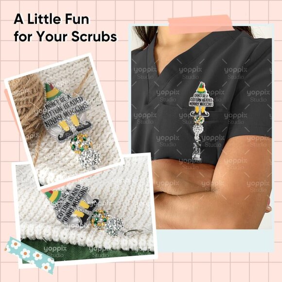 Christmas Badge Reel, Christmas Elf Sparkly Glitter Retractable Badge Reel for N - Picture 6 of 6